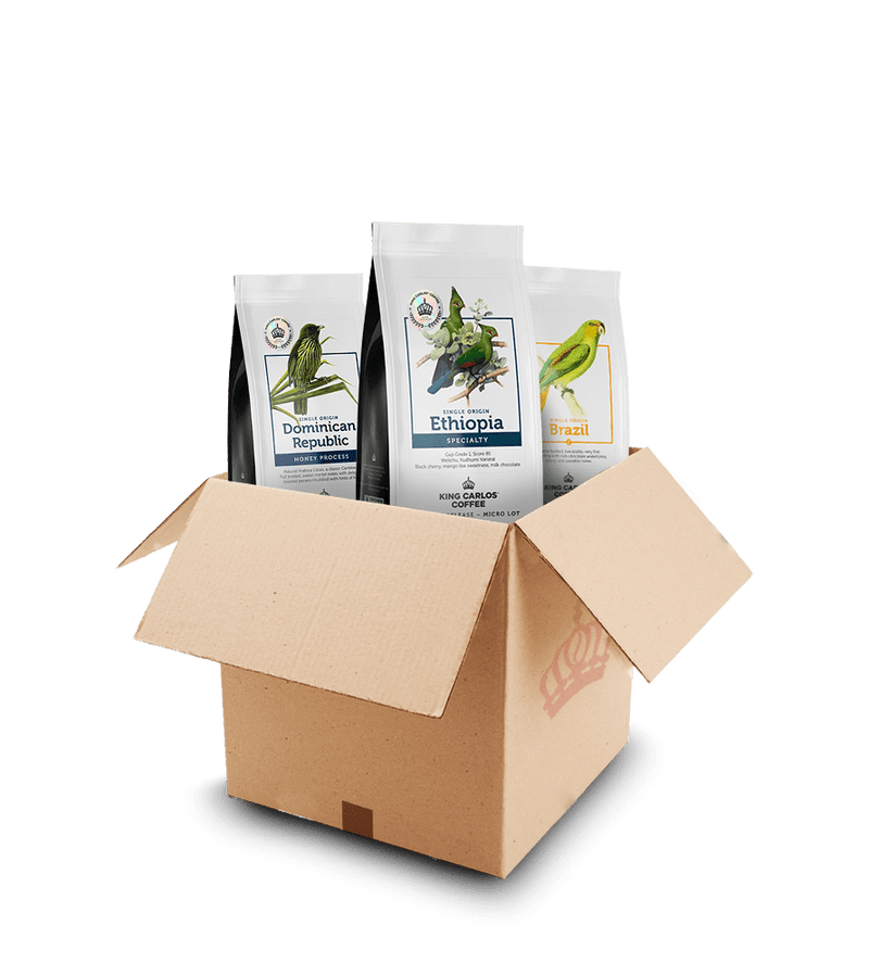 King Carlos Coffee Brew Club origins-of-the-world subscription pack with multiple single origin bags